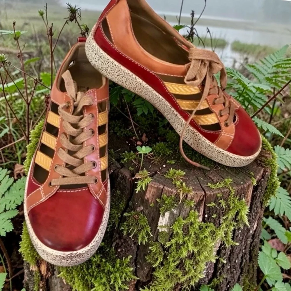 L’ARTISTE SPRING STEP PORSCHA HAND PAINTED LEATHER FLATFORM SNEAKER SZ 37 - Picture 1 of 12